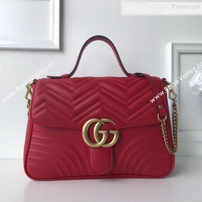 Gucci GG Marmont Medium Top Handle Bag 498109 Red 2019 (DLH-9121029)
