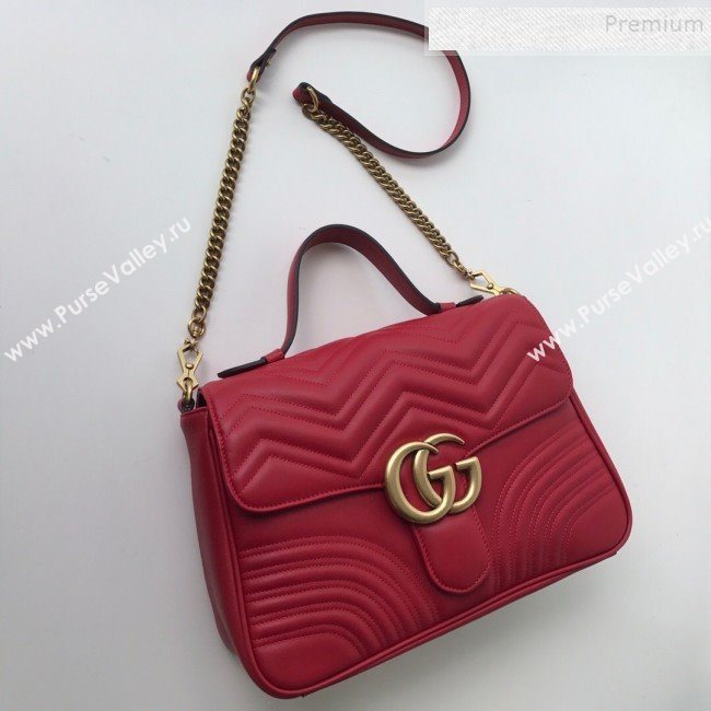 Gucci GG Marmont Medium Top Handle Bag 498109 Red 2019 (DLH-9121029)