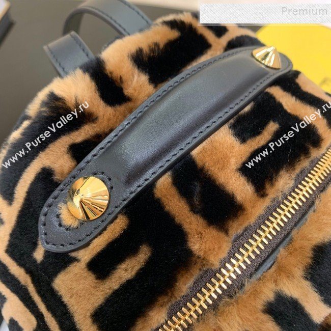 Fendi Shearling Lambskin FF Backpack Brown/Black 2019 (AFEI-9121055)