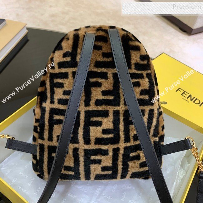 Fendi Shearling Lambskin FF Backpack Brown/Black 2019 (AFEI-9121055)