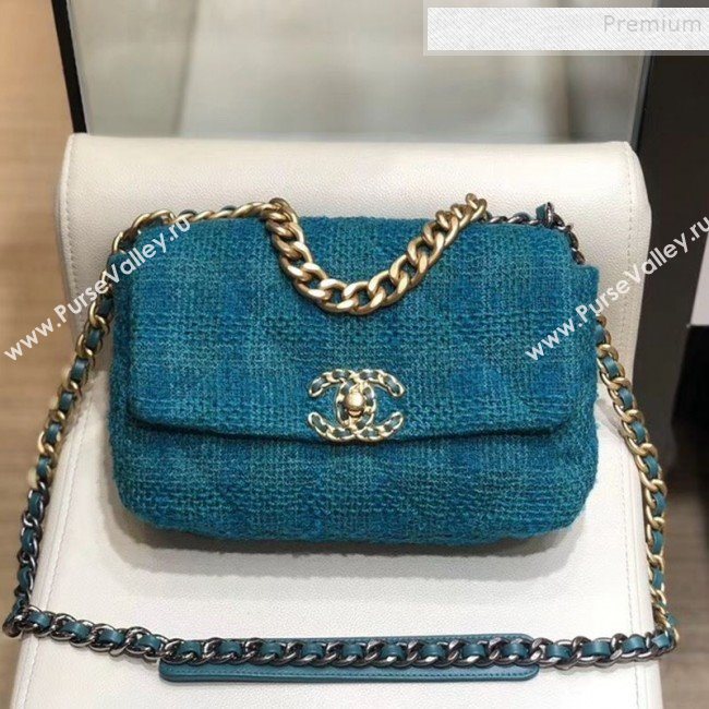 Chanel 19 Tweed Small Flap Bag AS1160 Dark Blue 2019 (SMJD-9120901)