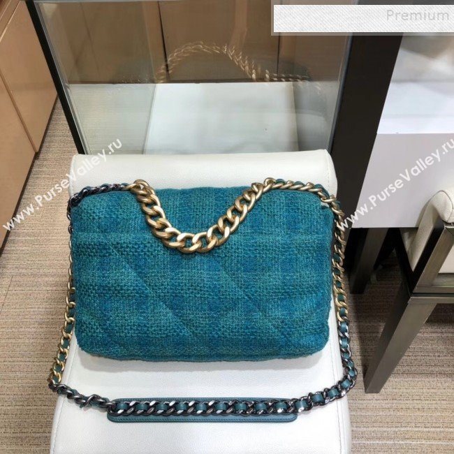 Chanel 19 Wool Tweed Large Flap Bag AS1161 Dark Blue 2019 (SMJD-9120902)