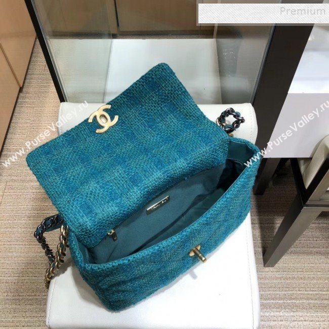 Chanel 19 Wool Tweed Large Flap Bag AS1161 Dark Blue 2019 (SMJD-9120902)