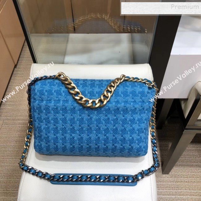 Chanel 19 Houndstooth Wool Tweed Large Flap Bag AS1161 Bright Blue 2019 (SMJD-9120903)