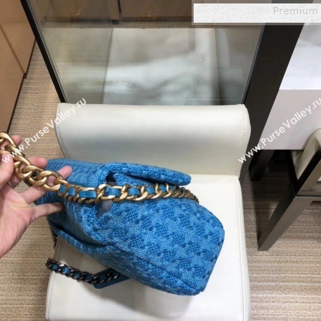 Chanel 19 Houndstooth Wool Tweed Large Flap Bag AS1161 Bright Blue 2019 (SMJD-9120903)