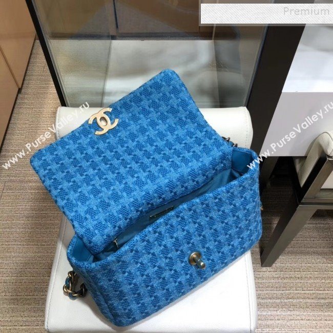 Chanel 19 Houndstooth Wool Tweed Large Flap Bag AS1161 Bright Blue 2019 (SMJD-9120903)