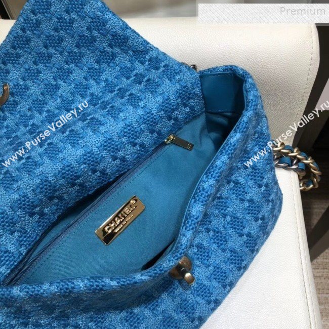 Chanel 19 Houndstooth Wool Tweed Large Flap Bag AS1161 Bright Blue 2019 (SMJD-9120903)