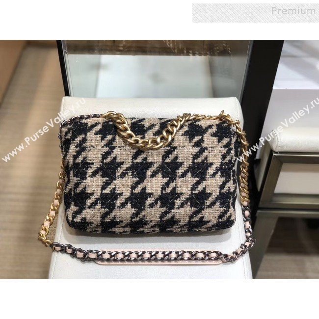 Chanel 19 Houndstooth Wool Tweed Large Flap Bag AS1161 Beige/Black 2019 (SMJD-9120904)