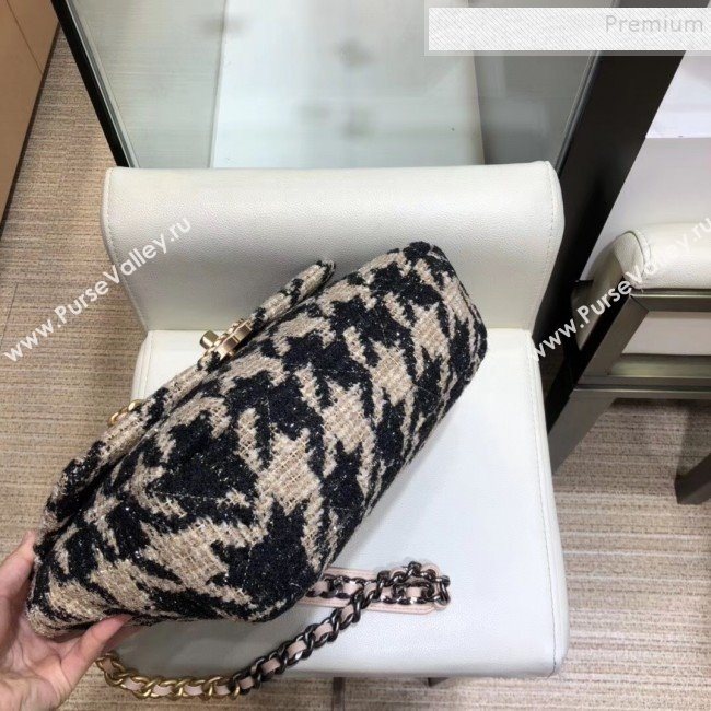 Chanel 19 Houndstooth Wool Tweed Large Flap Bag AS1161 Beige/Black 2019 (SMJD-9120904)