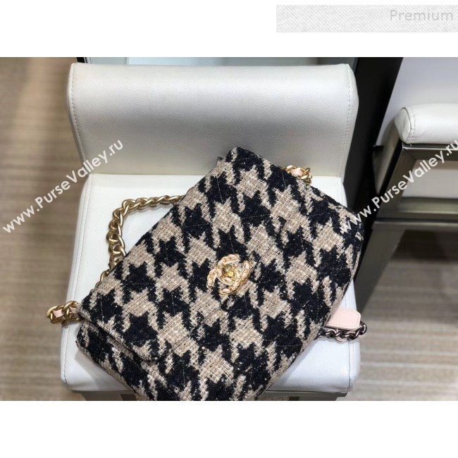 Chanel 19 Houndstooth Wool Tweed Large Flap Bag AS1161 Beige/Black 2019 (SMJD-9120904)