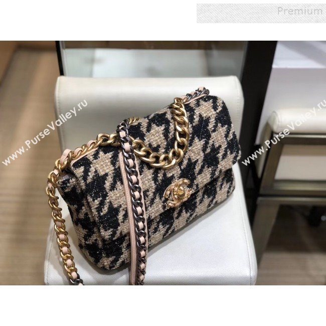Chanel 19 Houndstooth Wool Tweed Large Flap Bag AS1161 Beige/Black 2019 (SMJD-9120904)