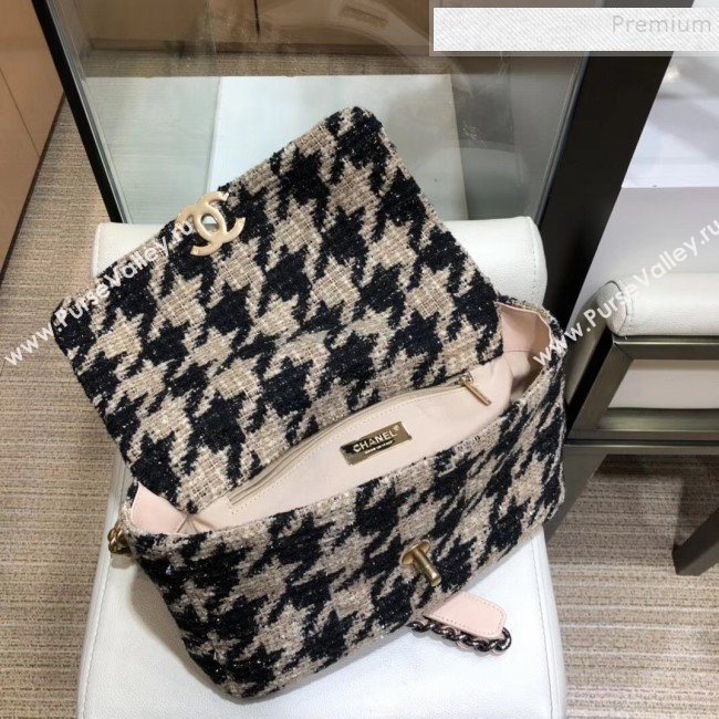 Chanel 19 Houndstooth Wool Tweed Large Flap Bag AS1161 Beige/Black 2019 (SMJD-9120904)