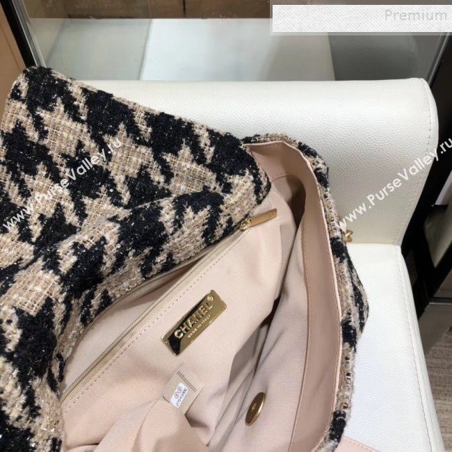 Chanel 19 Houndstooth Wool Tweed Large Flap Bag AS1161 Beige/Black 2019 (SMJD-9120904)