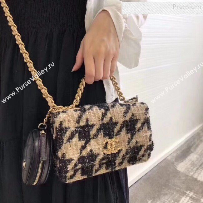 Chanel 19 Houndstooth Tweed Flap Bag and Coin Purse Black/Beige 2019 (YD-9120906)