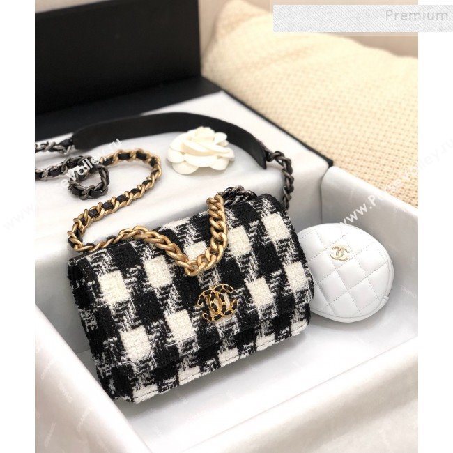 Chanel 19 Houndstooth Tweed Flap Bag and Coin Purse Black/White 2019 (YD-9120905)