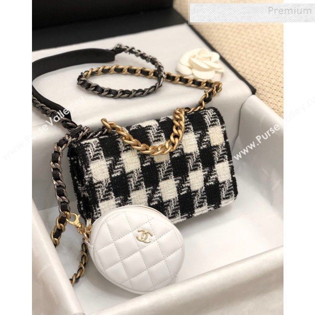 Chanel 19 Houndstooth Tweed Flap Bag and Coin Purse Black/White 2019 (YD-9120905)