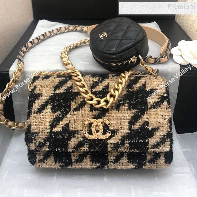 Chanel 19 Houndstooth Tweed Flap Bag and Coin Purse Black/Beige 2019 (YD-9120906)