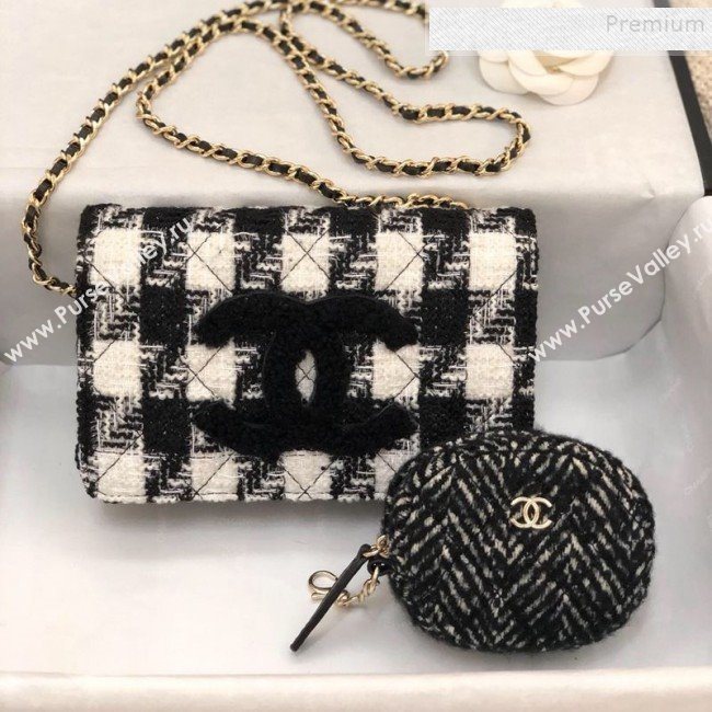 Chanel 19 Houndstooth Tweed Wallet on Chain WOC and Coin Purse Black/White 2019 (YD-9120907)