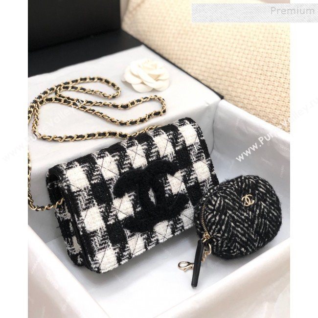 Chanel 19 Houndstooth Tweed Wallet on Chain WOC and Coin Purse Black/White 2019 (YD-9120907)