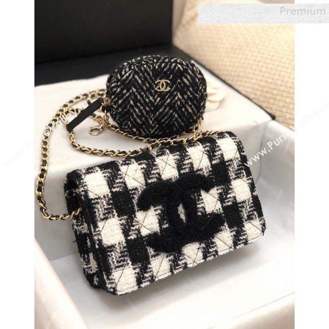 Chanel 19 Houndstooth Tweed Wallet on Chain WOC and Coin Purse Black/White 2019 (YD-9120907)