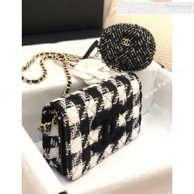 Chanel 19 Houndstooth Tweed Wallet on Chain WOC and Coin Purse Black/White 2019 (YD-9120907)