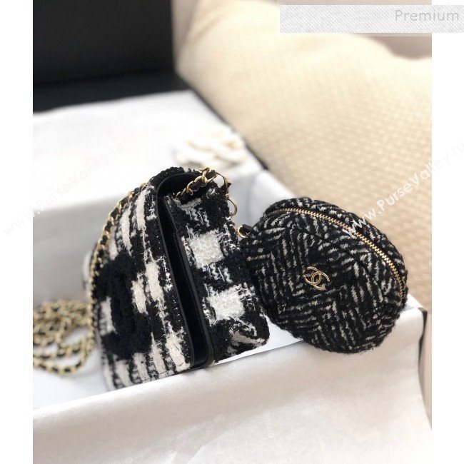 Chanel 19 Houndstooth Tweed Wallet on Chain WOC and Coin Purse Black/White 2019 (YD-9120907)