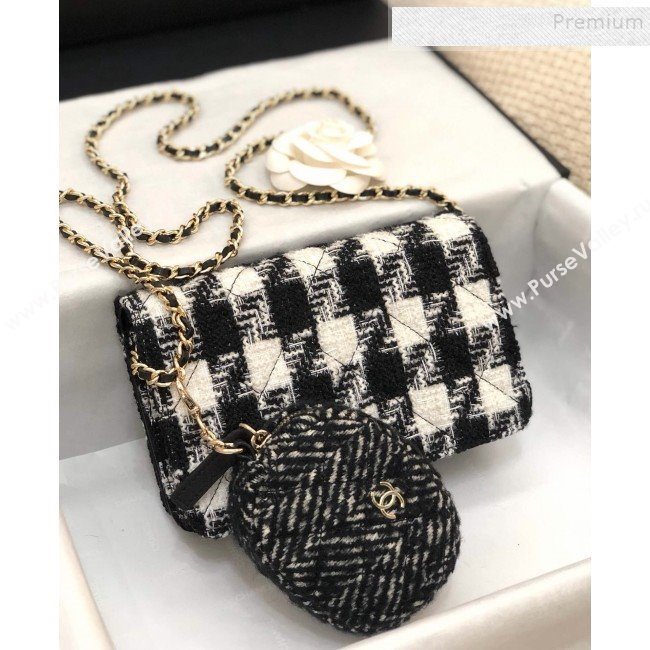 Chanel 19 Houndstooth Tweed Wallet on Chain WOC and Coin Purse Black/White 2019 (YD-9120907)