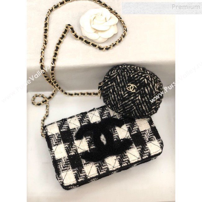 Chanel 19 Houndstooth Tweed Wallet on Chain WOC and Coin Purse Black/White 2019 (YD-9120907)