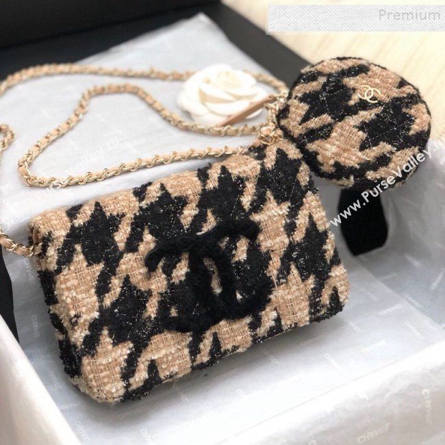 Chanel 19 Houndstooth Tweed Wallet on Chain WOC and Coin Purse Black/Beige 2019 (YD-9120908)