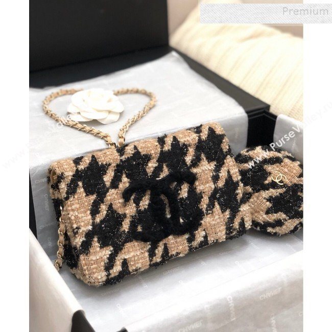 Chanel 19 Houndstooth Tweed Wallet on Chain WOC and Coin Purse Black/Beige 2019 (YD-9120908)