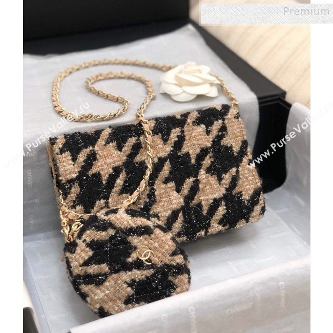 Chanel 19 Houndstooth Tweed Wallet on Chain WOC and Coin Purse Black/Beige 2019 (YD-9120908)