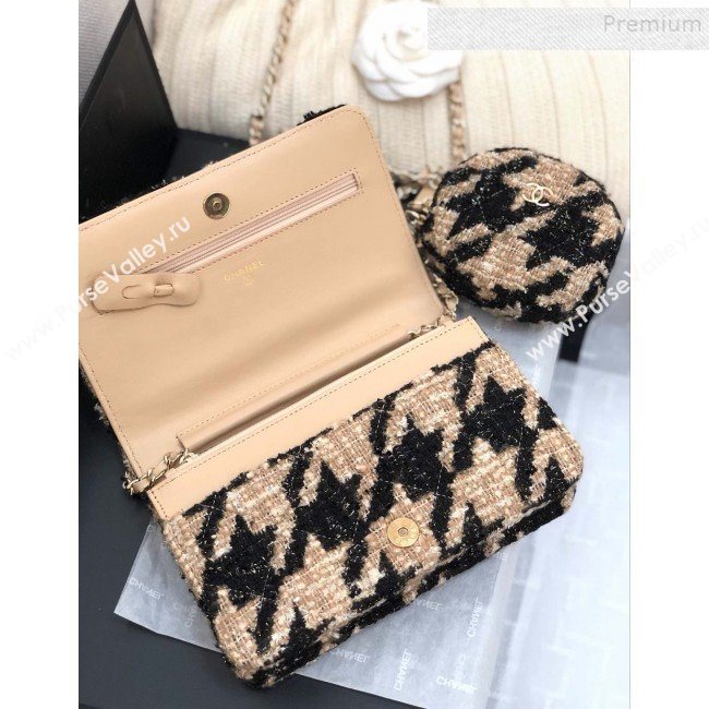 Chanel 19 Houndstooth Tweed Wallet on Chain WOC and Coin Purse Black/Beige 2019 (YD-9120908)