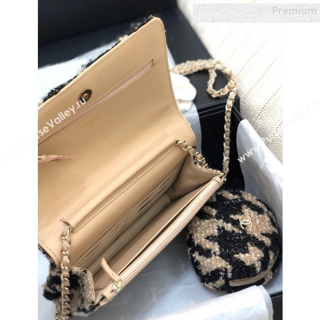 Chanel 19 Houndstooth Tweed Wallet on Chain WOC and Coin Purse Black/Beige 2019 (YD-9120908)