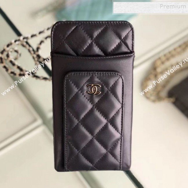 Chanel Quilted Lambskin Vertical Phone Holder/Classic Clutch with Chain AP0990 Black 2019 (KAIS-9120914)