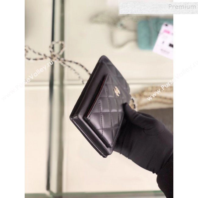 Chanel Quilted Lambskin Vertical Phone Holder/Classic Clutch with Chain AP0990 Black 2019 (KAIS-9120914)