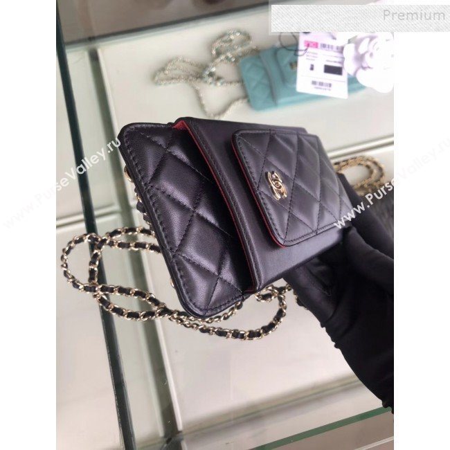 Chanel Quilted Lambskin Vertical Phone Holder/Classic Clutch with Chain AP0990 Black 2019 (KAIS-9120914)