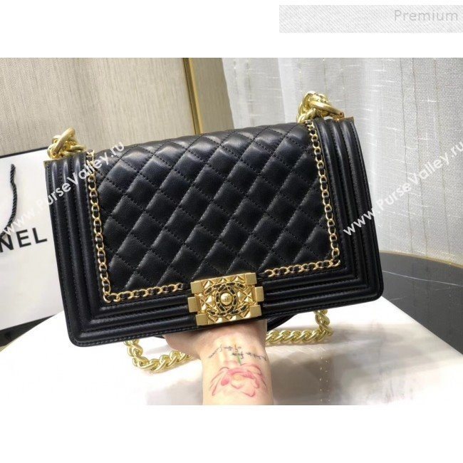 Chanel Quilted Calfskin Chain Medium Boy Flap Bag A67086 Black 2019 (KAIS-9120917)
