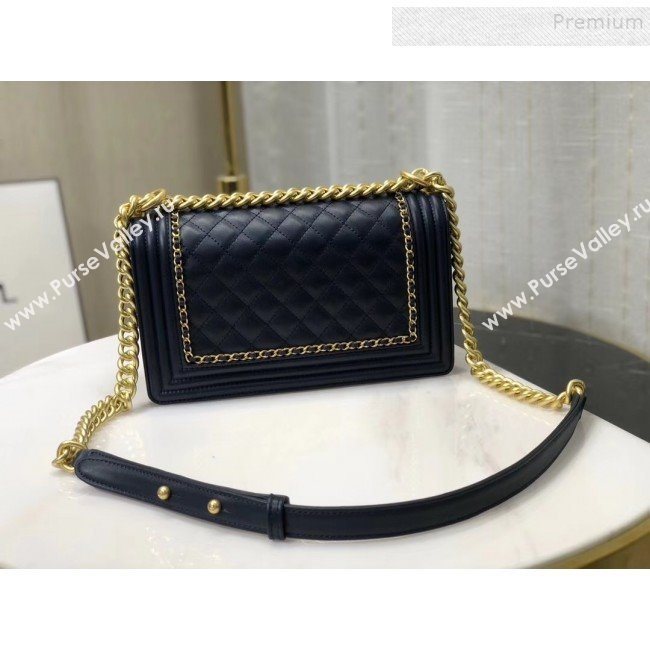 Chanel Quilted Calfskin Chain Medium Boy Flap Bag A67086 Navy Blue 2019 (KAIS-9120919)