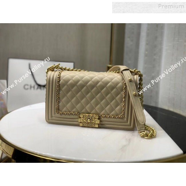 Chanel Quilted Calfskin Chain Medium Boy Flap Bag A67086 Beige 2019 (KAIS-9120921)