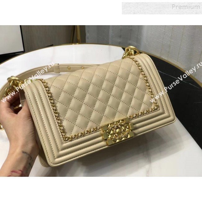 Chanel Quilted Calfskin Chain Medium Boy Flap Bag A67086 Beige 2019 (KAIS-9120921)