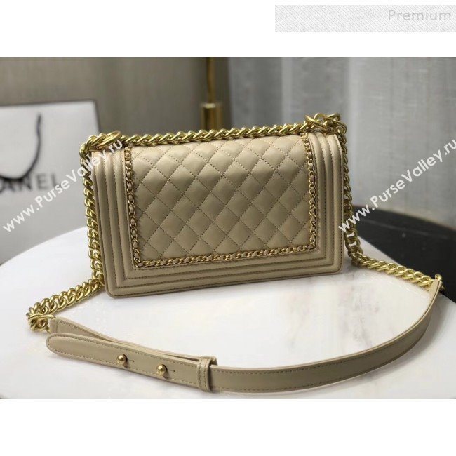 Chanel Quilted Calfskin Chain Medium Boy Flap Bag A67086 Beige 2019 (KAIS-9120921)