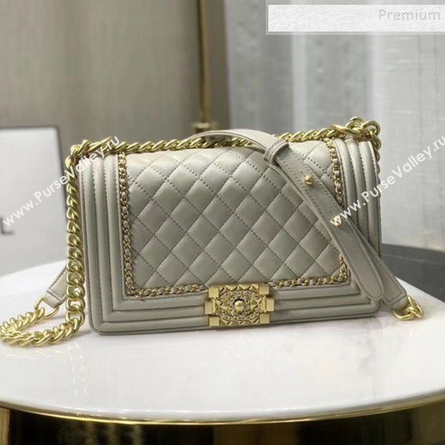 Chanel Quilted Calfskin Chain Medium Boy Flap Bag A67086 Gray 2019 (KAIS-9120923)