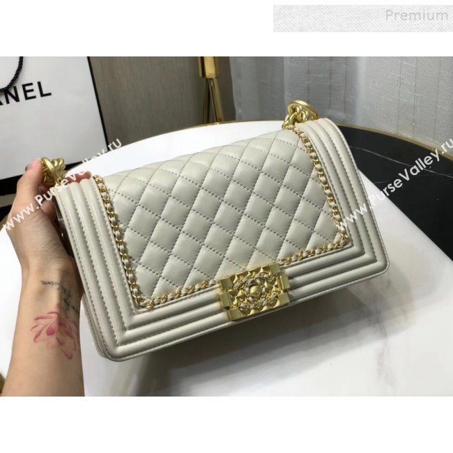 Chanel Quilted Calfskin Chain Medium Boy Flap Bag A67086 Gray 2019 (KAIS-9120923)