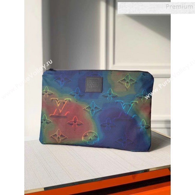 Louis Vuitton Mens Monogram Reversible Pouch M68777 Grey/Black/Rainbow 2019 (KIKI-9121001)