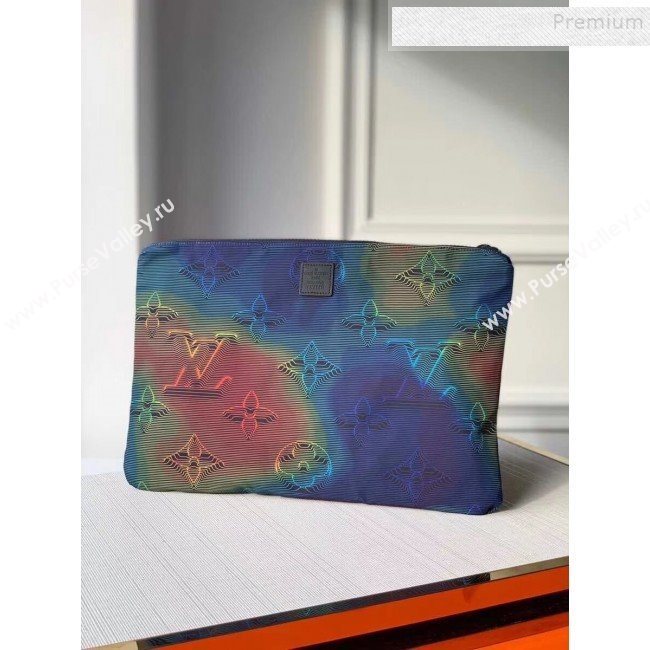 Louis Vuitton Mens Monogram Reversible Pouch M68777 Grey/Black/Rainbow 2019 (KIKI-9121001)