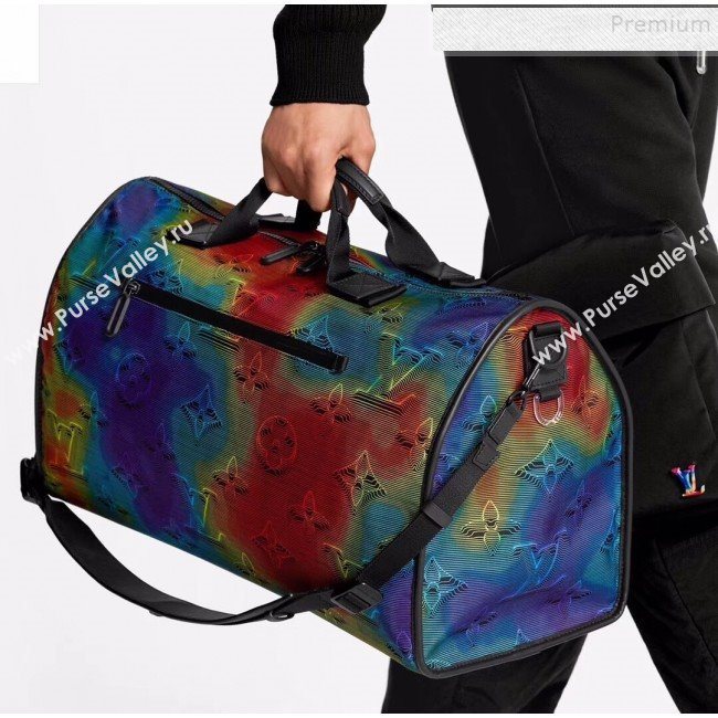 Louis Vuitton Mens Monogram Reversible Keepall Bandoulière 50 Travel Bag M44939 Grey/Black/Rainbow 2019 (KIKI-9121002)