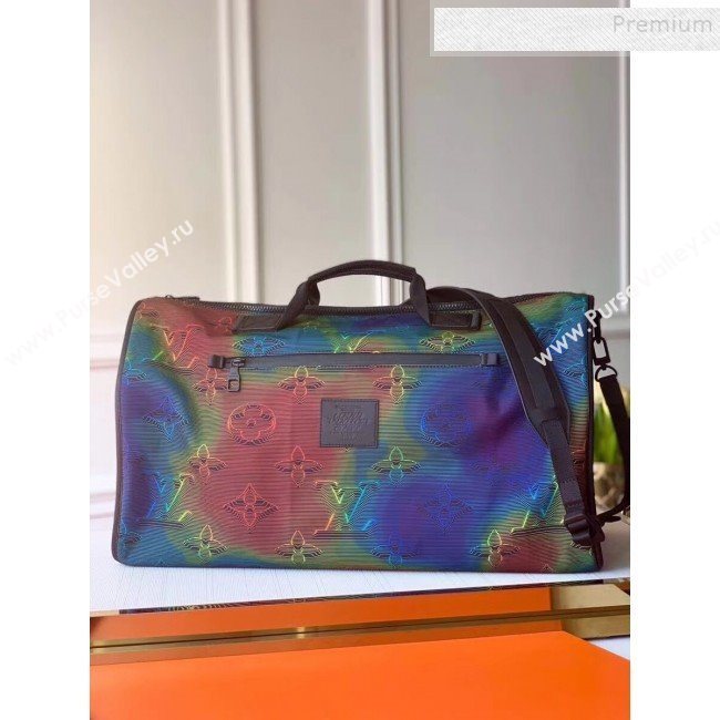 Louis Vuitton Mens Monogram Reversible Keepall Bandoulière 50 Travel Bag M44939 Grey/Black/Rainbow 2019 (KIKI-9121002)