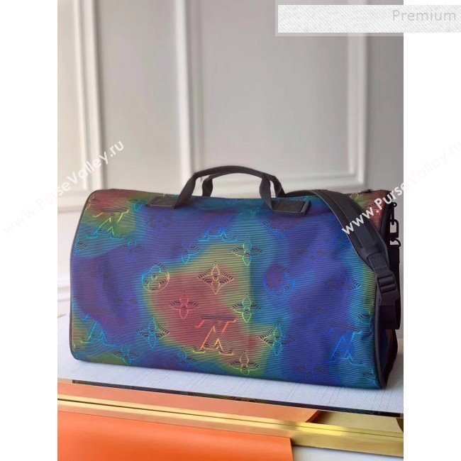 Louis Vuitton Mens Monogram Reversible Keepall Bandoulière 50 Travel Bag M44939 Grey/Black/Rainbow 2019 (KIKI-9121002)