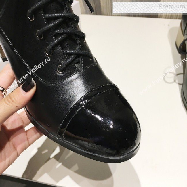 Chanel Calfskin Pearls Lace-up Short Boots Black 2019 (DLY-9121216)