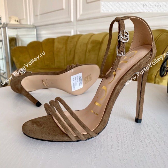 Gucci Suede High-Heel Ankle Strap Sandal 551213 Brown 2019 (SS-9121214)